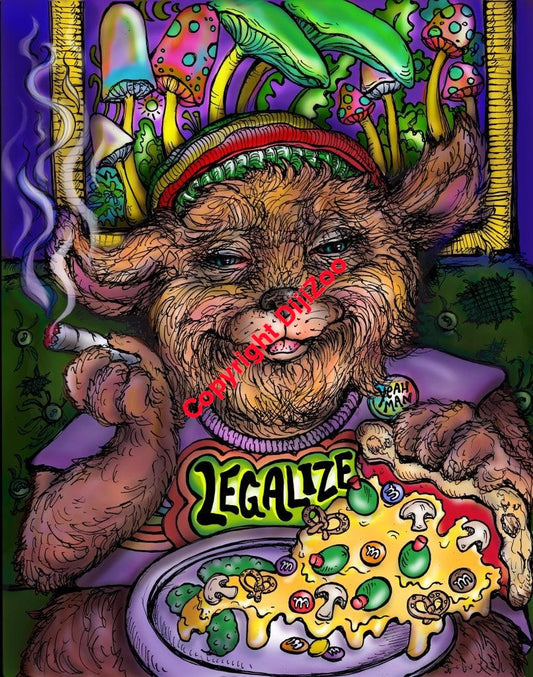 Go Off Leash Dog Has Munchies & Scarfs Pizza with Legalize t-shirt - DIJIZOO