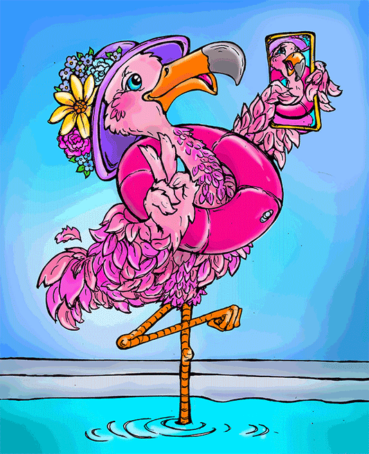 NFT - Flamboyant Flamingo Flashes a Poolside Selfie - DIJIZOO